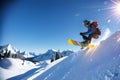 Skier, snowboarder in mountains. Winter snow sports concept