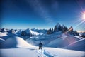 Skier, snowboarder in mountains. Winter snow sports concept