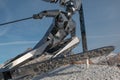 Skier Statue, Sculpture Made with Mirrors and Italian Dolomites Alps in background