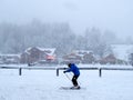 A skier in a strong storm in Bariloche