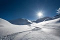 Skier tracks in fresh snow alone