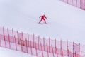 Skier trying to slow down at the bottom of the steep slope at Velocity Challenge and FIS Speed Ski World Cup Race at Sun Peaks Royalty Free Stock Photo