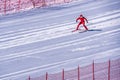 Skier trying to slow down at the bottom of the steep slope at Velocity Challenge and FIS Speed Ski World Cup Race at Sun Peaks Royalty Free Stock Photo