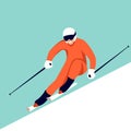 Skier , vector illustration,flat style, profile Royalty Free Stock Photo