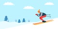 Skier and Winter Nature Poster Vector Illustration