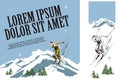 Skier woman. Illustration in retro style of advertising.