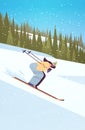 skier woman sliding down sportswoman skiing doing activities winter vacation concept snowfall landscape