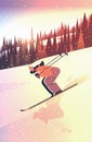 skier woman sliding down sportswoman skiing doing activities winter vacation concept sunset snowfall landscape