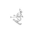 A skier woman. Vector hand drawn logo element. For professional sport or outdoor activities. Active way of life.