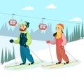 Skiers couple in snow.