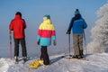 Skiers are down the hill, winter day, Moscow region, Russia Royalty Free Stock Photo