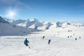 Skiers enjoy in the mountain on a sunny day Royalty Free Stock Photo