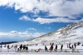 Skiers enjoy the snow at Kaimaktsalan ski center, in Greece. Rec