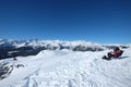 Skiers enjoy their outdoor break on the snow, Brenta, Dolomites, Trentino, Italy