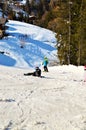 Skiers falling down in the Swiss Alps