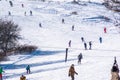 Skiers descend from the mountain Royalty Free Stock Photo