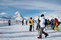 Skiers on the Gornergrat, swiss Alps Royalty Free Stock Photo