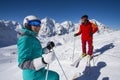 Skiers makes a break and enjoy the view