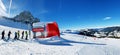 Skiers at Saslong slope