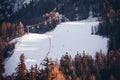 Skiers and ski lift chair with view of snowy Alps mountains Royalty Free Stock Photo