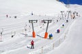 Skiers on ski lifts, Fiescheralp - car free ski resort, Jungfrau-Aletsch Area, Switzerland Royalty Free Stock Photo