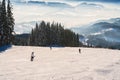 Skiers on ski resort on Kubinska Hola ski restort during winter