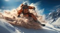 Skiers are skiing down a snowy mountain slope, Athlete skier jumping over slopes