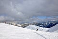 Skiers on the slope in Saalbach, Austria