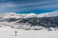 Skiers on the slope of Ski resort Livigno Royalty Free Stock Photo