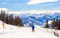 Skiers on the slopes of the ski resort Hopfgarten, Tyrol Royalty Free Stock Photo