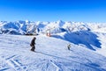 Skiers on the slopes of the ski resort of Meribel Royalty Free Stock Photo