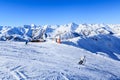 Skiers on the slopes of the ski resort of Meribel Royalty Free Stock Photo