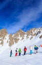 Skiers on the slopes of the ski resort of Meribel Royalty Free Stock Photo