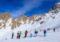 Skiers on the slopes of the ski resort of Meribel Royalty Free Stock Photo