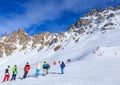 Skiers on the slopes of the ski resort of Meribel Royalty Free Stock Photo