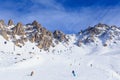 Skiers on the slopes of the ski resort of Meribel Royalty Free Stock Photo