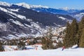 Skiers on the slopes of the ski resort of Meribel Royalty Free Stock Photo