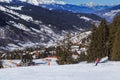 Skiers on the slopes of the ski resort of Meribel Royalty Free Stock Photo