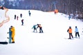 Skiers on a snow slide. Winter fun