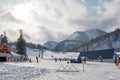 Skiers and Snowboarders in Area of Kiroro ski resort