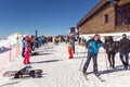 Skiers and snowboarders. Ski resort of Rosa Khutor. Sochi. Russia Royalty Free Stock Photo