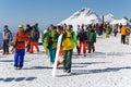 Skiers and snowboarders. Ski resort of Rosa Khutor. Sochi. Russia Royalty Free Stock Photo