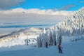 Skiers and snowboarders on the ski slope, Poiana Brasov, Romania