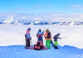 Skiers and snowboarders on the slopes of the ski resort Soll