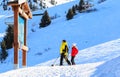 Skiers standing at the map of Meribel ski resort