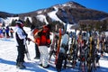 Skiers take their skis ready, to hit the slopes Royalty Free Stock Photo