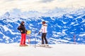 Skiers on the track Ski resort Hopfgarten, Tyrol Royalty Free Stock Photo