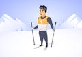 Olympic skier character. Ski sportsman in mountains. Royalty Free Stock Photo