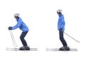 Skiier demonstrate how to push away in skiing. Sliding. Royalty Free Stock Photo