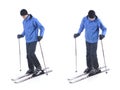 Skiier demonstrate how to put on the skis Royalty Free Stock Photo